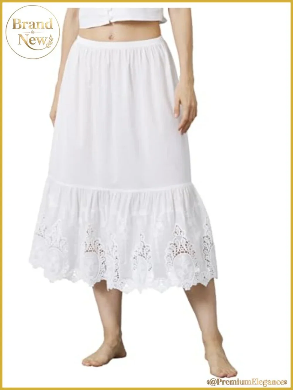100% Cotton Half Slip for Women Under Dresses Long Underskirt Lace Slip Skirt